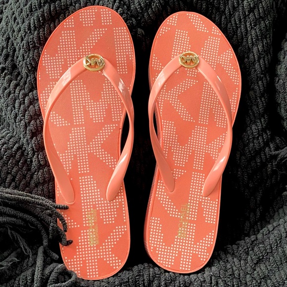 Michael Kors Shoes - Like New - Michael Kors Coral Pink Thong Wedge Flip-Flops - Women's Size 10